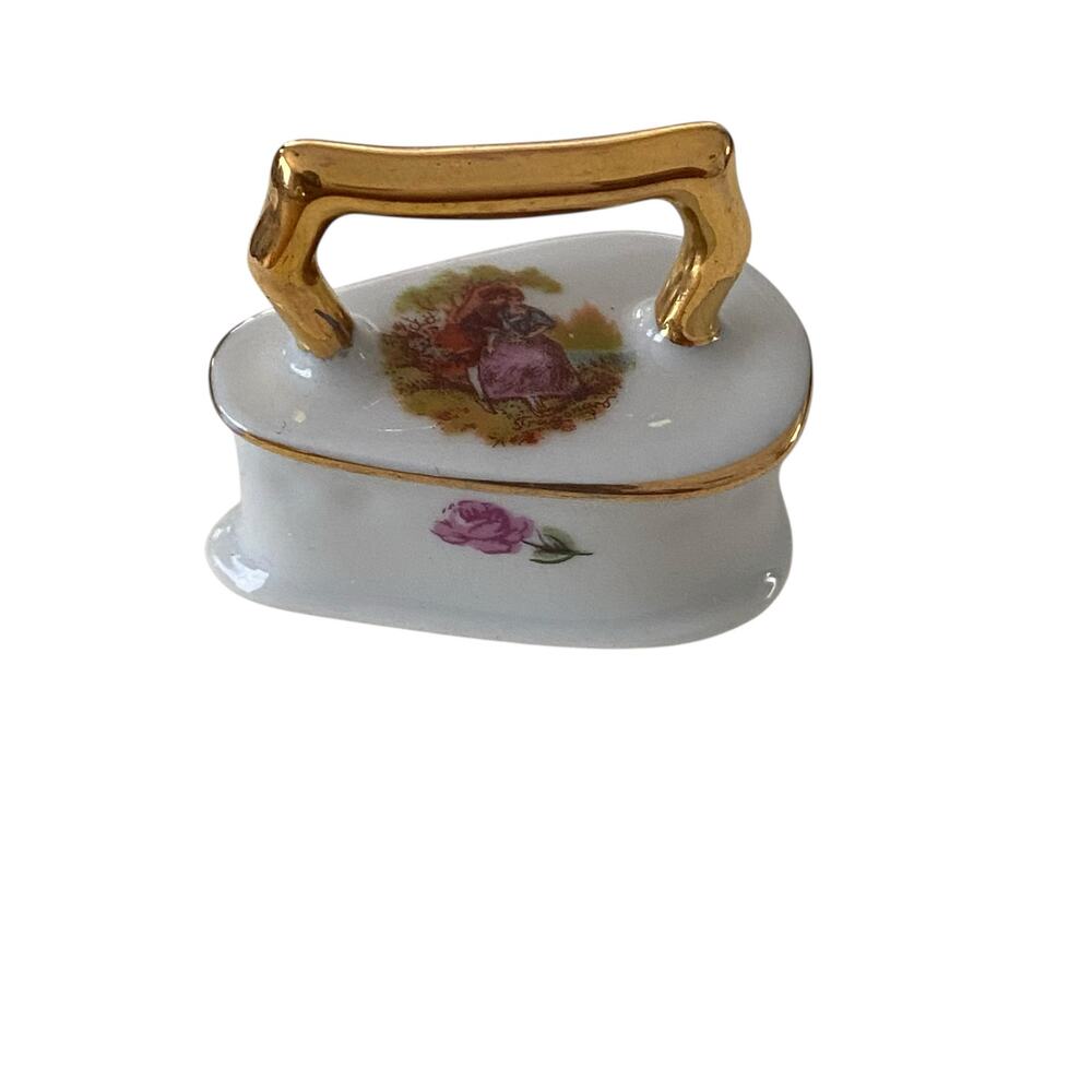 Vintage Limoges Castel France Miniature Iron w Gold Plated Handle Made In France